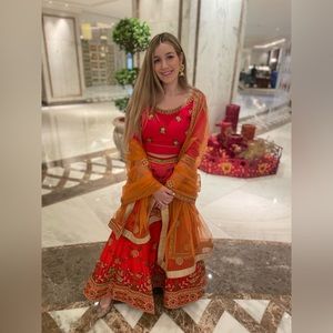 Indian silk lehenga handwork gold details